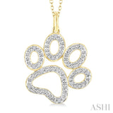 1/20 Ctw Dog Paw Round Cut Diamond Pendant With Chain in Yellow Gold Vermeil