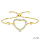 1/10 Ctw Heart Charm Round Cut Diamond Lariat Bracelet in Yellow Gold Vermeil