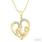 1/50 Ctw Round Cut Diamond Heart Shape Mom & Child Pendant With Chain in Yellow Gold Vermeil