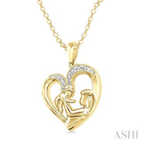 1/50 Ctw Round Cut Diamond Heart Shape Mom & Child Pendant With Chain in Yellow Gold Vermeil