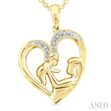 1/50 Ctw Round Cut Diamond Heart Shape Mom & Child Pendant With Chain in Yellow Gold Vermeil