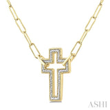 1/10 Ctw Round Cut Diamond Cross Pendant With Paperclip Chain in Yellow Gold Vermeil
