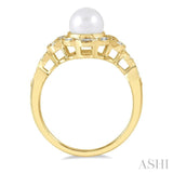 6.5 MM Cultured Pearl and 1/20 Ctw Round Cut Diamond Ring in Yellow Gold Vermeil