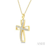 1/50 Ctw Cross Charm Round Cut Diamond Pendant With Chain in Yellow Gold Vermeil