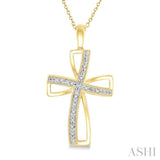 1/50 Ctw Cross Charm Round Cut Diamond Pendant With Chain in Yellow Gold Vermeil