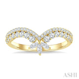 1/2 Ctw Twin Row Marquise and Round Cut Diamond Chevron Ring in 14K Yellow Gold