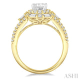 1 1/10 Ctw Emerald Shape Baguette and Round Cut Diamond Semi-Mount Engagement Ring in 14K Yellow and white Gold