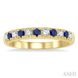 2.3 MM Round Shape Sapphire and 1/4 Ctw Round Cut Diamond Precious Wedding Band in 14K Yellow Gold