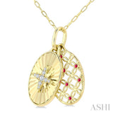 1 MM Round Cut Ruby and 1/20 Ctw Round Cut Diamond  Fluted Star Shaped Precious Pendant with Chain in 10K Yellow Gold