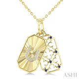 1 MM Round Cut Sapphire and 1/50 Ctw Round Cut Diamond  Fluted Horseshoe Shaped Precious Pendant with Chain in 10K Yellow Gold