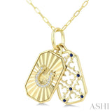 1 MM Round Cut Sapphire and 1/50 Ctw Round Cut Diamond  Fluted Horseshoe Shaped Precious Pendant with Chain in 10K Yellow Gold