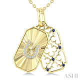 1 MM Round Cut Sapphire and 1/50 Ctw Round Cut Diamond  Fluted Horseshoe Shaped Precious Pendant with Chain in 10K Yellow Gold