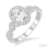 1/4 Ctw Twisted Shank Oval Shape Round Cut Diamond Semi-Mount Engagement Ring in 14K White Gold