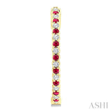 1.6 MM Round Shape Ruby and 1/2 Ctw Round Cut Diamond Inside & Outside Alternating Precious Hoop Earrings in 14K Yellow Gold