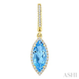 12X5 MM Evoque Gemstones Marquise Shape Blue Topaz and 1/3 Ctw Round Cut Diamond Semi-Precious Earrings in 10K Yellow Gold