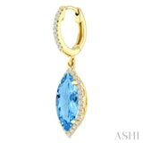 12X5 MM Evoque Gemstones Marquise Shape Blue Topaz and 1/3 Ctw Round Cut Diamond Semi-Precious Earrings in 10K Yellow Gold