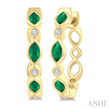 4X2MM Marquise Cut Emerald and 1/20 Ctw Bezel Set Round cut Diamond Precious Fashion Hoop Earrings in 10K Yellow Gold