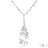 1/50 Ctw Oval Cut 6X4 MM White Topaz and Round Cut Diamond semi-precious Pendant With Chain in 10K White Gold