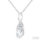 1/50 Ctw Oval Cut 6X4 MM White Topaz and Round Cut Diamond semi-precious Pendant With Chain in 10K White Gold
