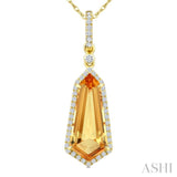 16X7 MM Evoque Gemstone Shield Shape Citrine and 1/5 Ctw Round Cut Diamond Semi-Precious Pendant With Chain in 10K Yellow Gold