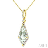 16X7 MM Evoque Gemstone Kite Shape Green Amethyst and 1/5 Ctw Round Cut Diamond Semi-Precious Pendant With Chain in 10K Yellow Gold