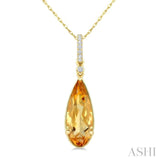 16X6 MM Evoque Gemstone Pear Shape Citrine and 1/20 Ctw Round Cut Diamond Semi-Precious Pendant With Chain in 10K Yellow Gold