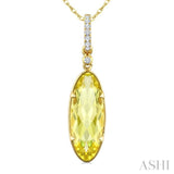 16X6 MM Evoque Gemstones Oval Shape Lemon Quartz and 1/20 Ctw Round Cut Diamond Semi-Precious Pendant With Chain in 10K Yellow Gold