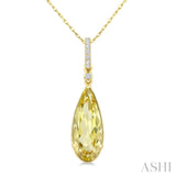 16X6 MM Evoque Gemstones Pear Shape Lemon Quartz and 1/20 Ctw Round Cut Diamond Semi-Precious Pendant With Chain in 10K Yellow Gold