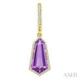 14X7 MM Evoque Gemstones Shield Shape Amethyst and 3/8 Ctw Round Cut Diamond Semi-Precious Earrings in 14K Yellow Gold