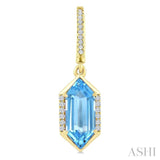 12X5 MM Evoque Gemstones Hexagon Shape Blue Topaz and 1/5 Ctw Round Cut Diamond Semi-Precious Earrings in 10K Yellow Gold
