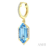 12X5 MM Evoque Gemstones Hexagon Shape Blue Topaz and 1/5 Ctw Round Cut Diamond Semi-Precious Earrings in 10K Yellow Gold