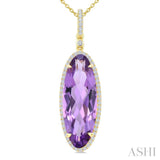 22X8 MM Evoque Gemstones Oval Shape Amethyst and 1/4 Ctw Round Cut Diamond Semi-Precious Pendant With Chain in 14K Yellow Gold