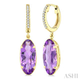 14X6 MM Evoque Gemstones Oval Shape Amethyst and 1/10 Ctw Round Cut Diamond Semi-Precious Earrings in 14K Yellow Gold