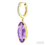 14X6 MM Evoque Gemstones Oval Shape Amethyst and 1/10 Ctw Round Cut Diamond Semi-Precious Earrings in 14K Yellow Gold