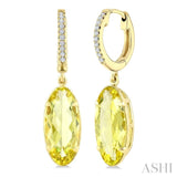 14X6 MM Evoque Gemstones Oval Shape Lemon Quartz and 1/10 Ctw Round Cut Diamond Semi-Precious Earrings in 14K Yellow Gold