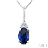 1/50 Ctw Oval Cut 6X4 MM Sapphire and Round Cut Diamond Precious Pendant With Chain in 10K White Gold