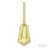 14X7 MM Evoque Gemstones Shield Shape Lemon Quartz and 3/8 Ctw Round Cut Diamond Semi-Precious Earrings in 14K Yellow Gold