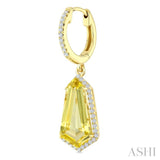 14X7 MM Evoque Gemstones Shield Shape Lemon Quartz and 3/8 Ctw Round Cut Diamond Semi-Precious Earrings in 14K Yellow Gold