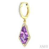 12X5 MM Evoque Gemstones Kite Shape Amethyst and 1/3 Ctw Round Cut Diamond Semi-Precious Earrings in 10K Yellow Gold