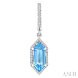 12X5 MM Evoque Gemstones Hexagon Shape Blue Topaz and 1/3 Ctw Round Cut Diamond Semi-Precious Earrings in 10K White Gold