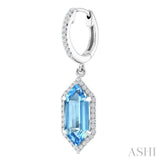 12X5 MM Evoque Gemstones Hexagon Shape Blue Topaz and 1/3 Ctw Round Cut Diamond Semi-Precious Earrings in 10K White Gold