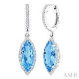 12X5 MM Evoque Gemstones Marquise Shape Blue Topaz and 1/3 Ctw Round Cut Diamond Semi-Precious Earrings in 10K White Gold