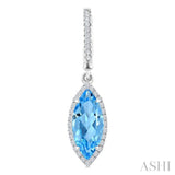 12X5 MM Evoque Gemstones Marquise Shape Blue Topaz and 1/3 Ctw Round Cut Diamond Semi-Precious Earrings in 10K White Gold