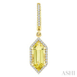 12X5 MM Evoque Gemstones Hexagon Shape Lemon Quartz and 1/3 Ctw Round Cut Diamond Semi-Precious Earrings in 10K Yellow Gold