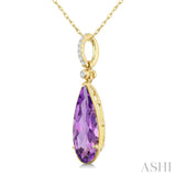 16X6 MM Evoque Gemstones Pear Shape Amethyst and 1/20 Ctw Round Cut Diamond Semi-Precious Pendant With Chain in 10K Yellow Gold