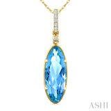 16X6 MM Evoque Gemstones Oval Shape Blue Topaz and 1/20 Ctw Round Cut Diamond Semi-Precious Pendant With Chain in 10K Yellow Gold