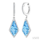 14X7 MM Evoque Gemstones Kite Shape Blue Topaz and 1/3 Ctw Round Cut Diamond Semi-Precious Earrings in 14K White Gold