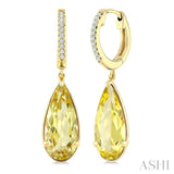 14X6 MM Evoque Gemstones Pear Shape Lemon Quartz and 1/10 Ctw Round Cut Diamond Semi-Precious Earrings in 14K Yellow Gold