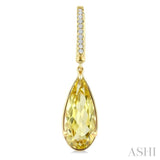 14X6 MM Evoque Gemstones Pear Shape Lemon Quartz and 1/10 Ctw Round Cut Diamond Semi-Precious Earrings in 14K Yellow Gold
