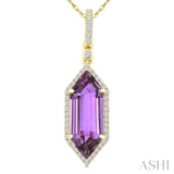 16X6 MM Evoque Gemstones Hexagon Shape Amethyst and 1/5 Ctw Round Cut Diamond Semi-Precious Pendant With Chain in 10K Yellow Gold